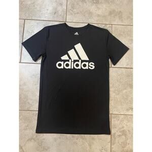Adidas Logo T-Shirt Crew Neck Short Sleeves Men's Sz L(14-16) Black Brand New